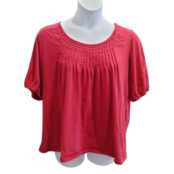 Venezia Womens Red Pintuck Top Plus Size 22/24 Short Sleeve Scoop Neck Blouse - Picture 2 of 7